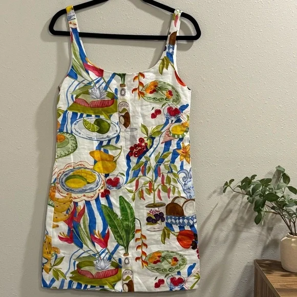 Farm Rio NWT XS Off White Fresh Table Euroflax Premium Linen Mini Dress Elegant - Picture 2 of 9